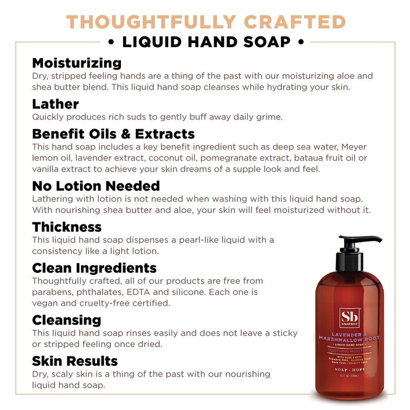 Soapbox Liquid Hand Soap, Lavender & Marshmallow Root - Gentle, Moisturizing Hand Cleanser, Vegan & Cruelty Free Hand Wash for Kitchen and Bathroom, 12oz Pump Bottles (Pack of 3) - Image 3